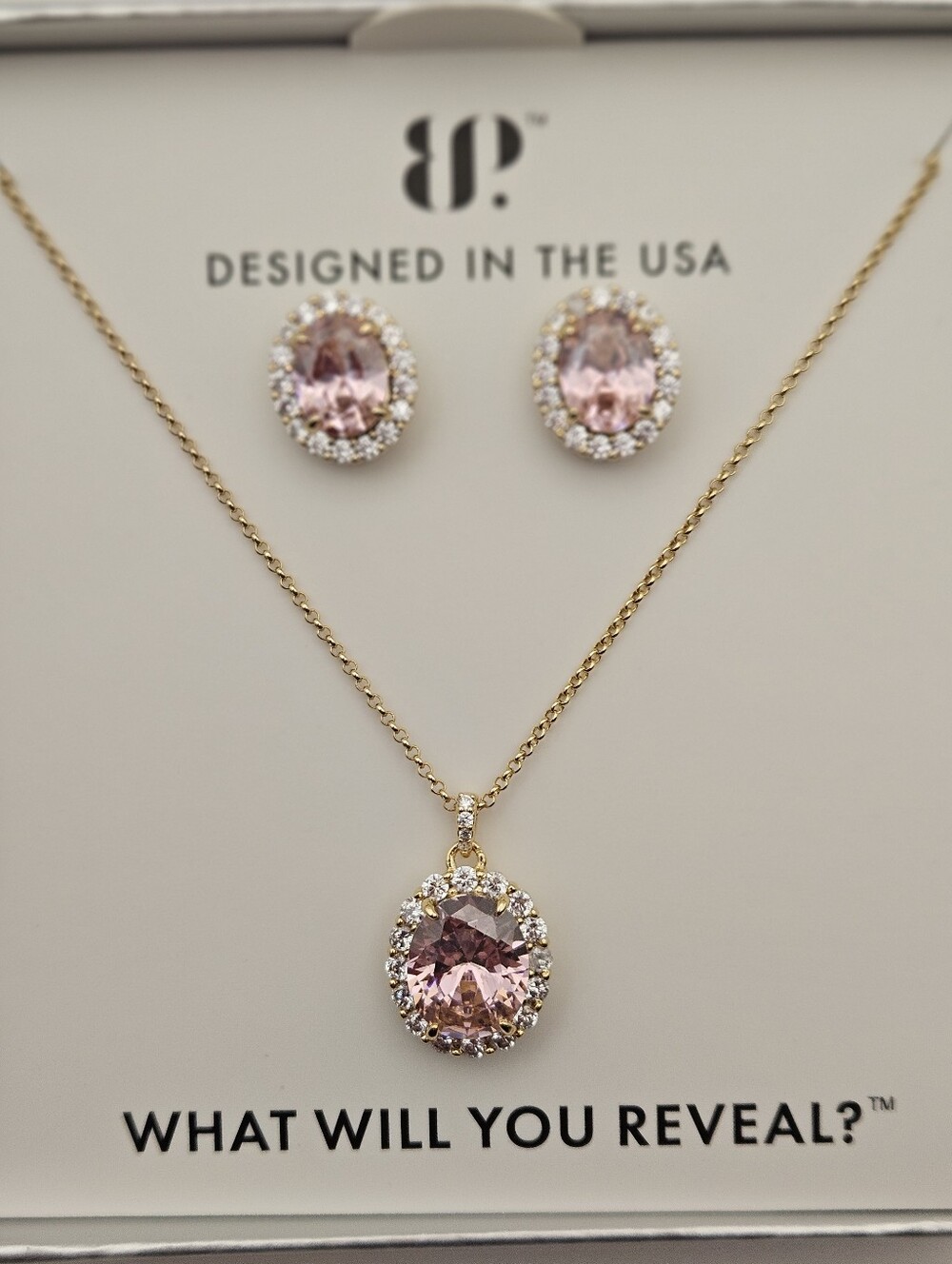Bomb Party SE89530 "The 2424 Set" Rose Quartz Cubic Zirconia